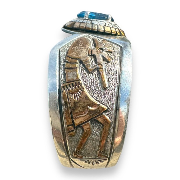 Leo James Vintage Native American Navajo Gold Kokopelli Sterling Silver Bracelet - Picture 6 of 15
